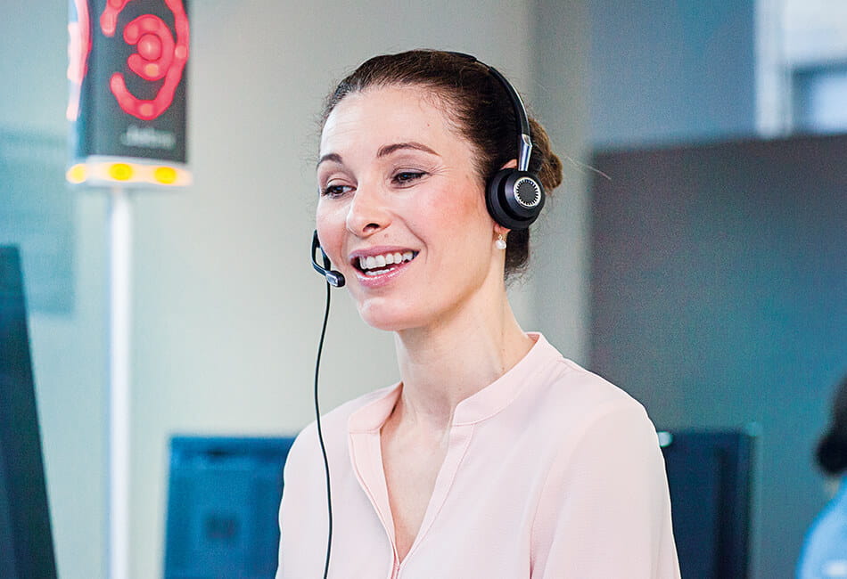 Woman wearing Jabra Biz 2400  headset