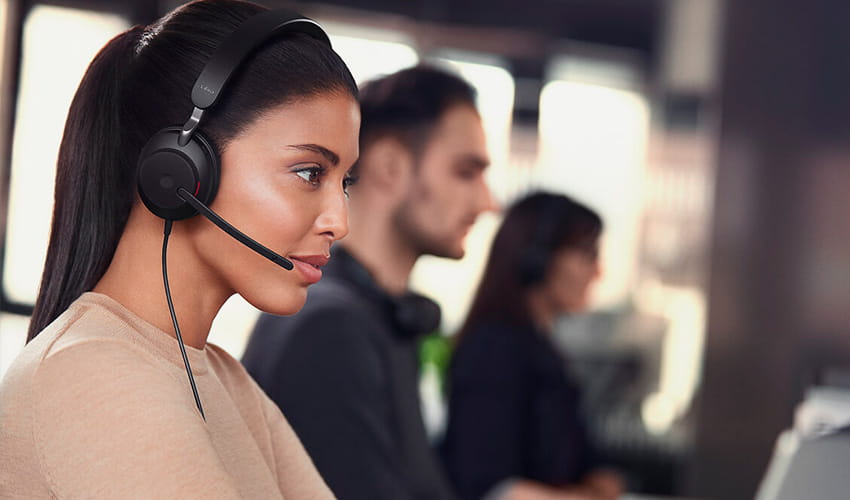 Woman wearing a Jabra EVOLVE2 40 headset